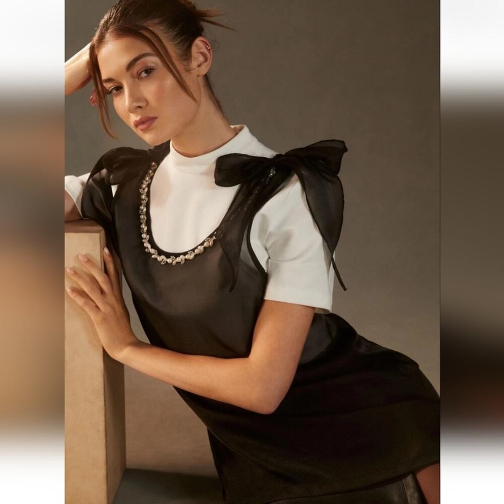 Maeve Anthropologie Sheer Embellished Tunic Dress Black One Size